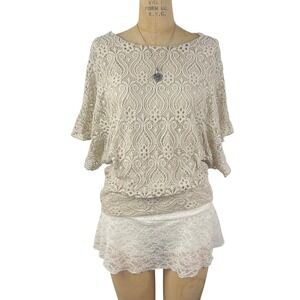 Vintage Coquette Lace Crochet Dolman Sleeve Blouse Women M Ethereal Fairycore